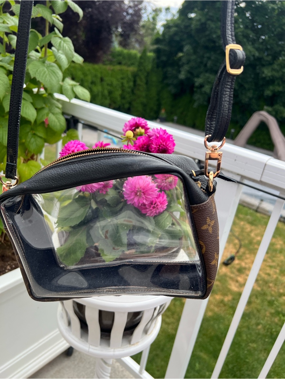 Clear Window Crossbody Bag in Black and Brown
